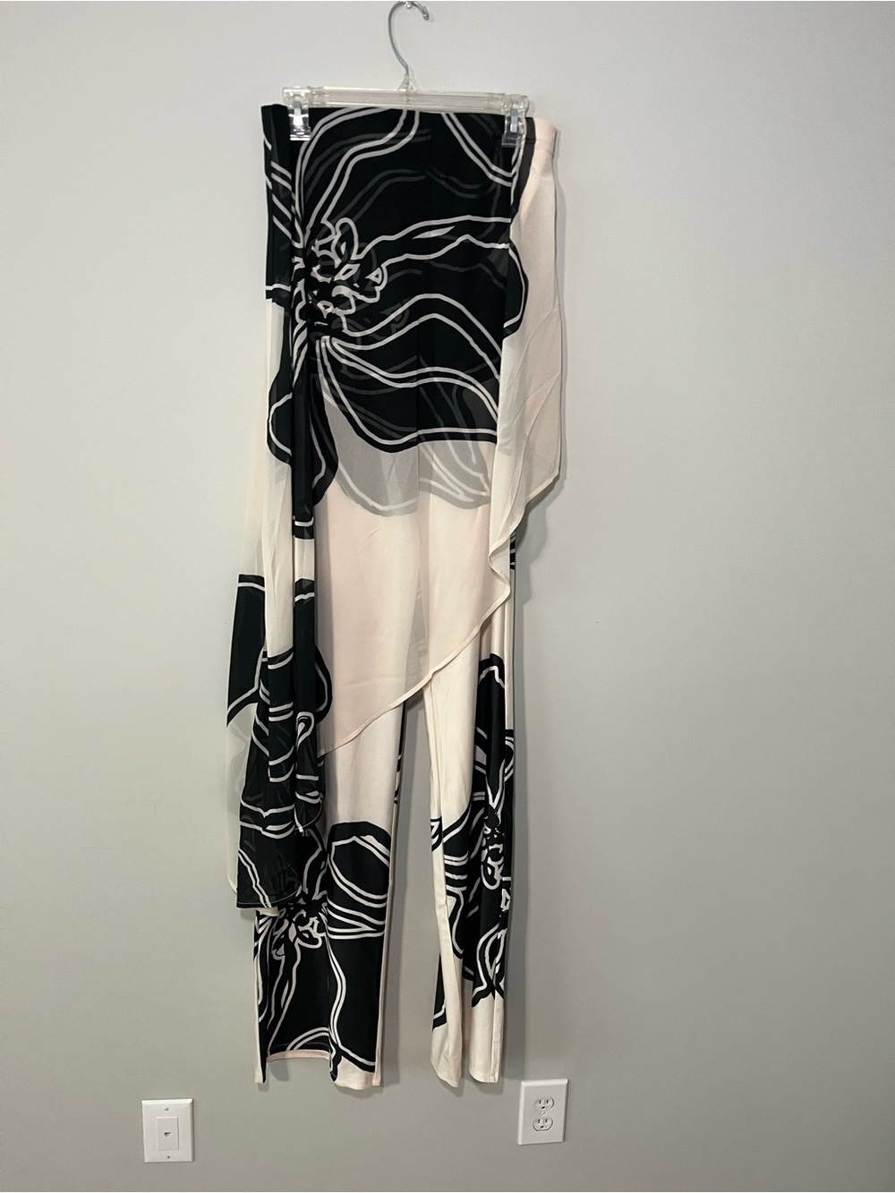Fashion Nova Black & Cream Floral Draped Romper